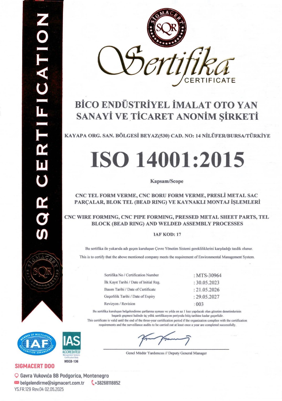 ISO 14001 sertifikası ilk sayfa önizlemesi